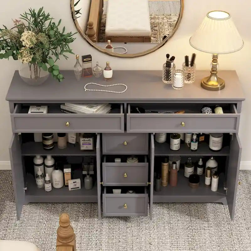 Meuble de rangement moderne à tiroirs multiples avec étagères réglables