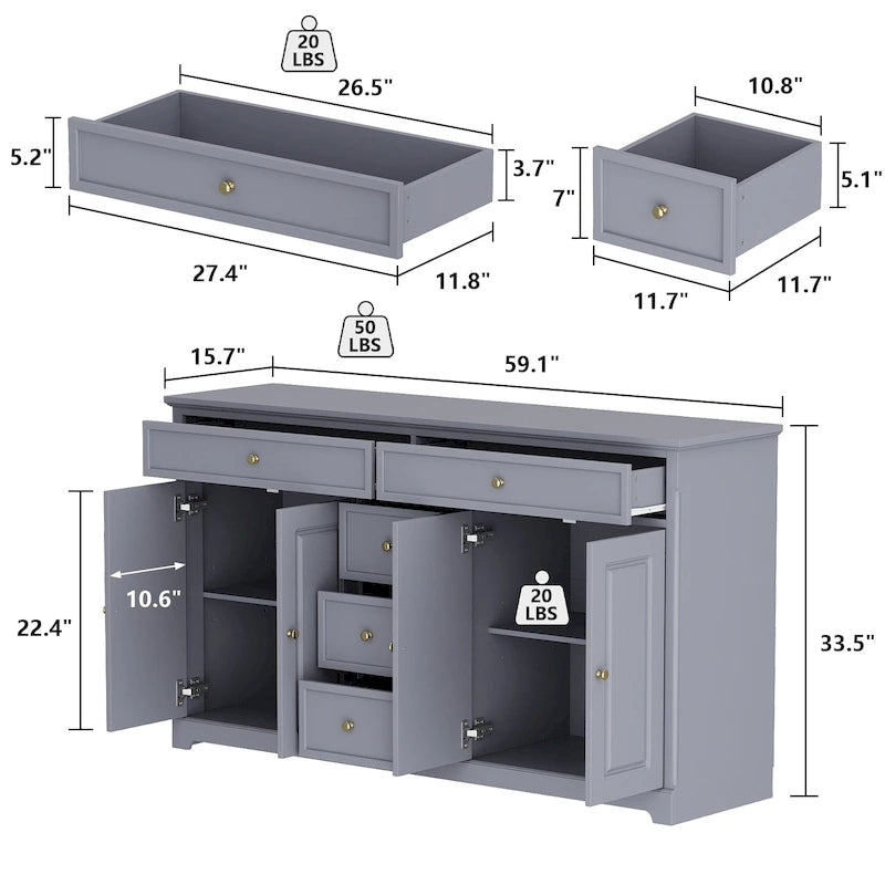 Meuble de rangement moderne à tiroirs multiples avec étagères réglables
