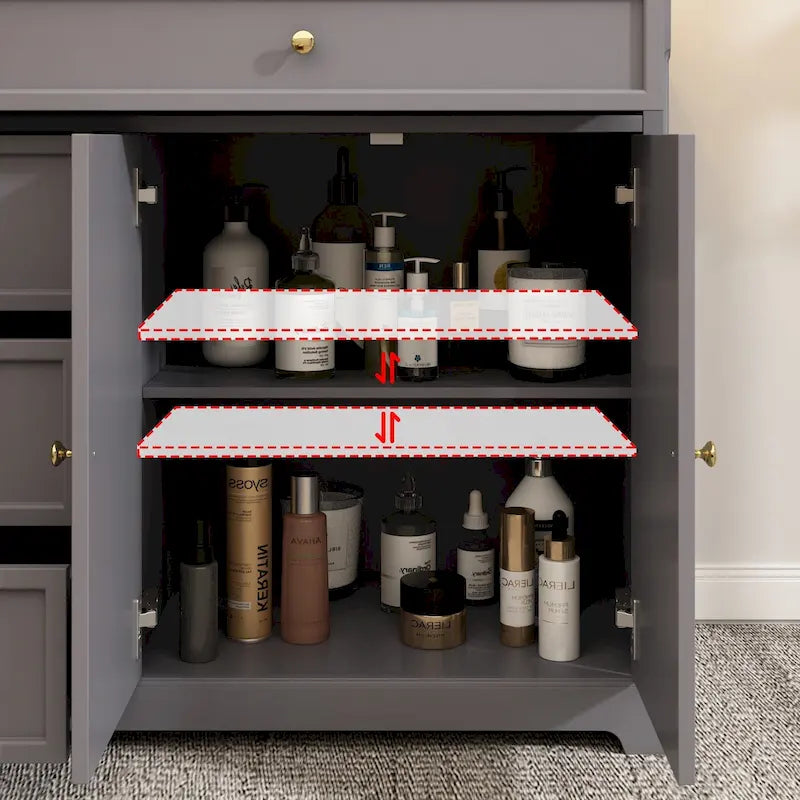 Meuble de rangement moderne à tiroirs multiples avec étagères réglables