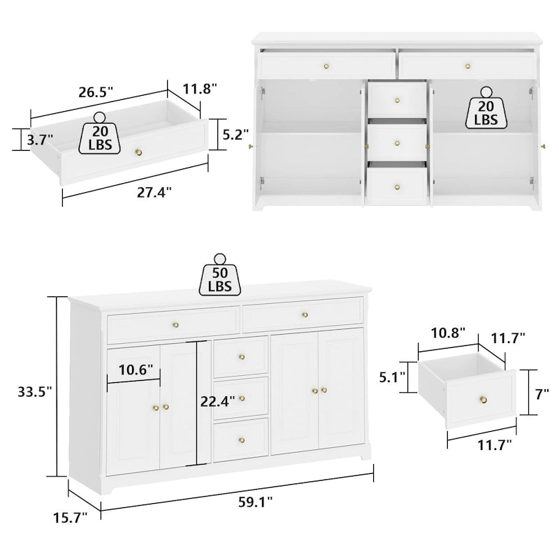 Meuble de rangement moderne à tiroirs multiples avec étagères réglables