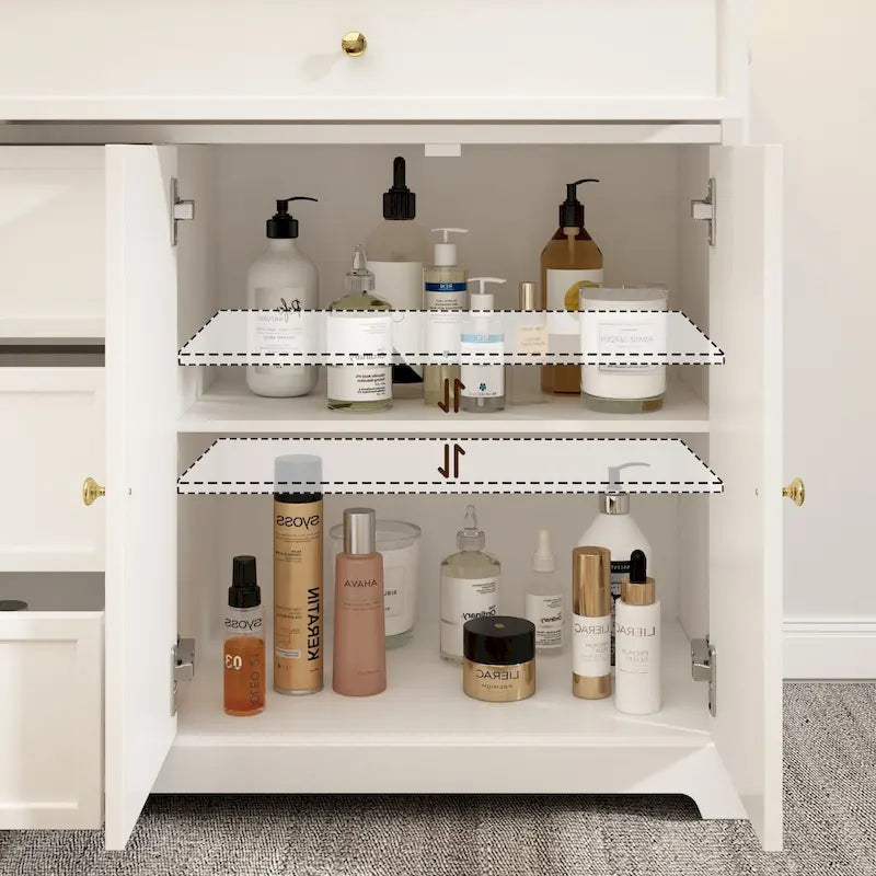 Meuble de rangement moderne à tiroirs multiples avec étagères réglables