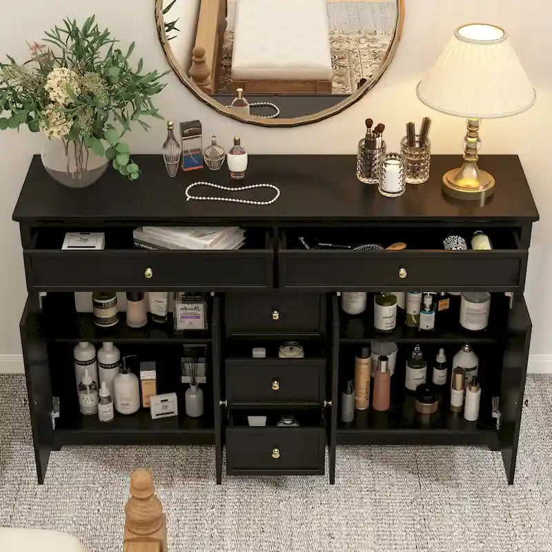 Meuble de rangement moderne à tiroirs multiples avec étagères réglables