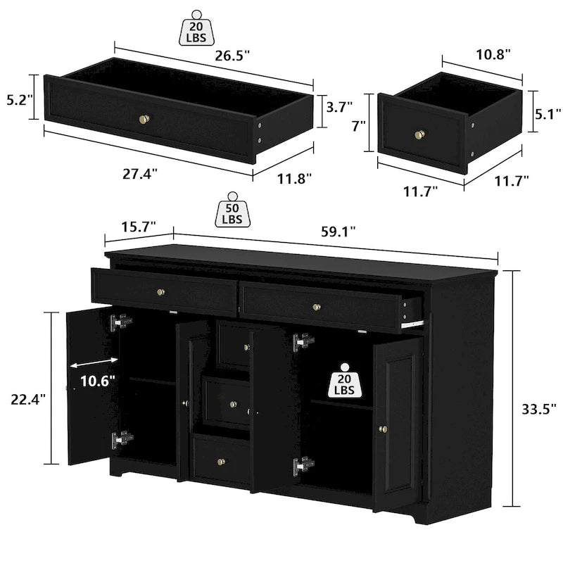 Meuble de rangement moderne à tiroirs multiples avec étagères réglables