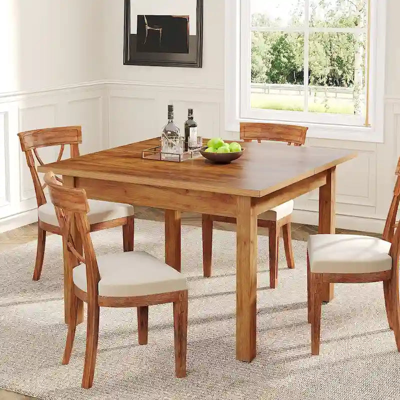 Table à manger carrée rustique avec pieds en bois massif, marron, 4 places