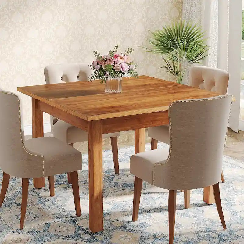 Table à manger carrée rustique avec pieds en bois massif, marron, 4 places