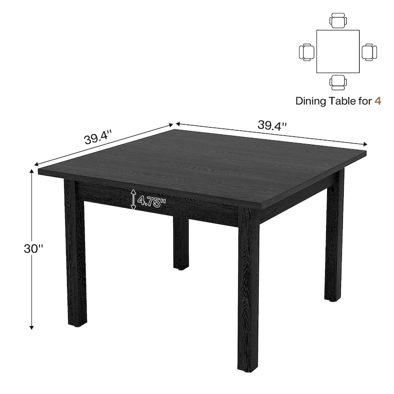 Table à manger carrée rustique avec pieds en bois massif, marron, 4 places