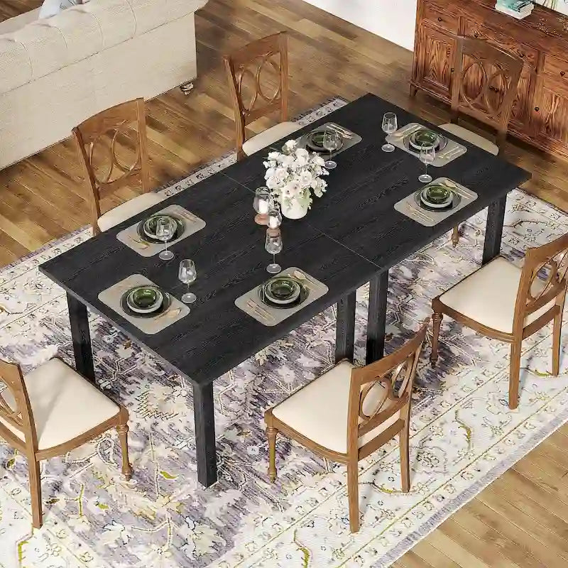 Table à manger carrée rustique avec pieds en bois massif, marron, 4 places