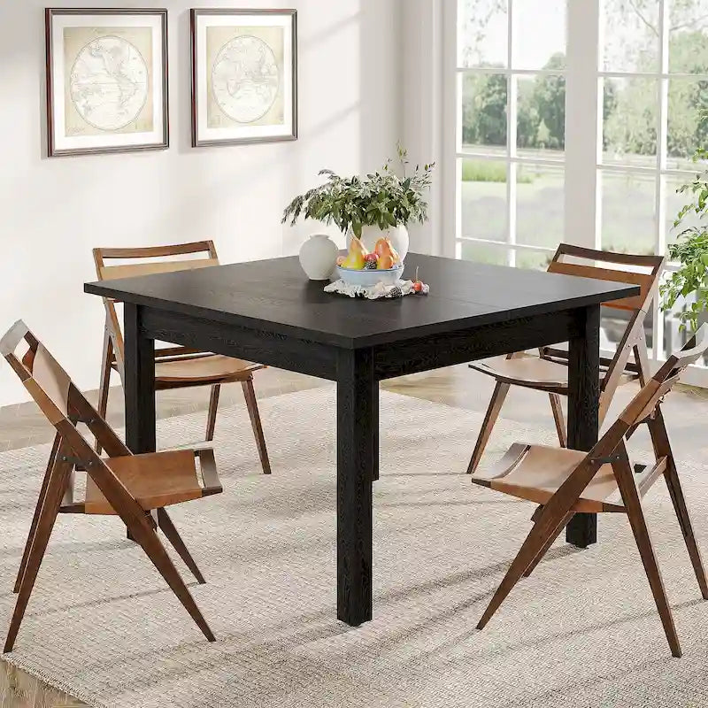 Table à manger carrée rustique avec pieds en bois massif, marron, 4 places