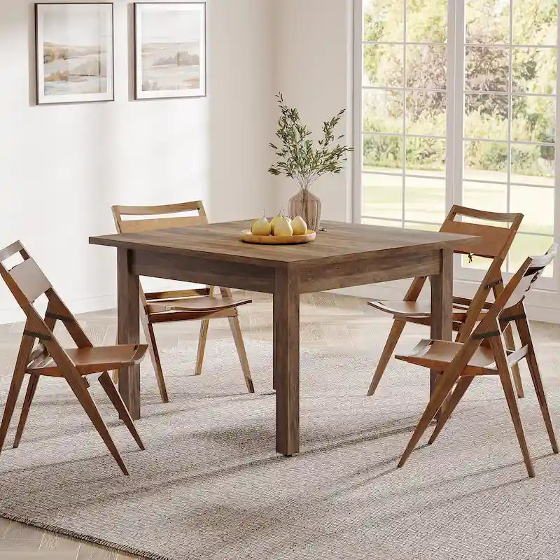 Table à manger carrée rustique avec pieds en bois massif, marron, 4 places