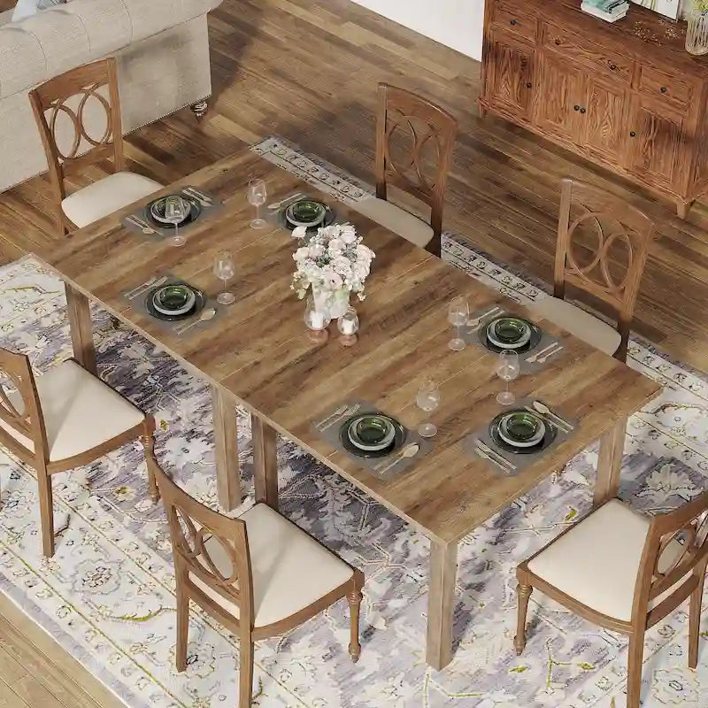 Table à manger carrée rustique avec pieds en bois massif, marron, 4 places