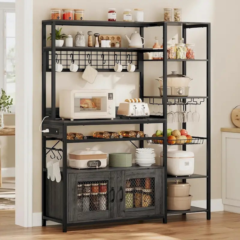 Étagère de boulangerie industrielle avec prise de courant, casier à vin, armoire de rangement marron