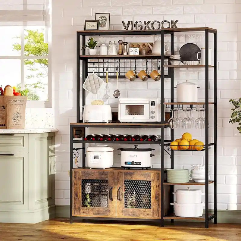 Étagère de boulangerie industrielle avec prise de courant, casier à vin, armoire de rangement marron
