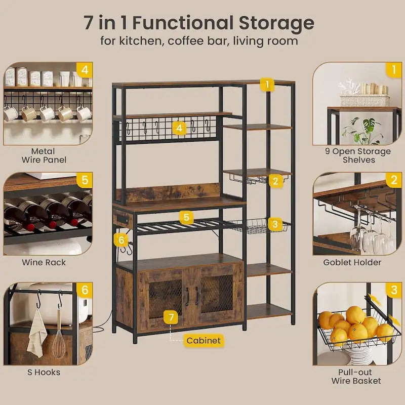 Étagère de boulangerie industrielle avec prise de courant, casier à vin, armoire de rangement marron