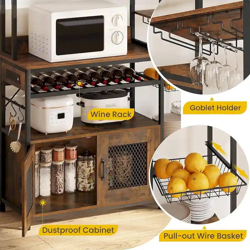 Étagère de boulangerie industrielle avec prise de courant, casier à vin, armoire de rangement marron
