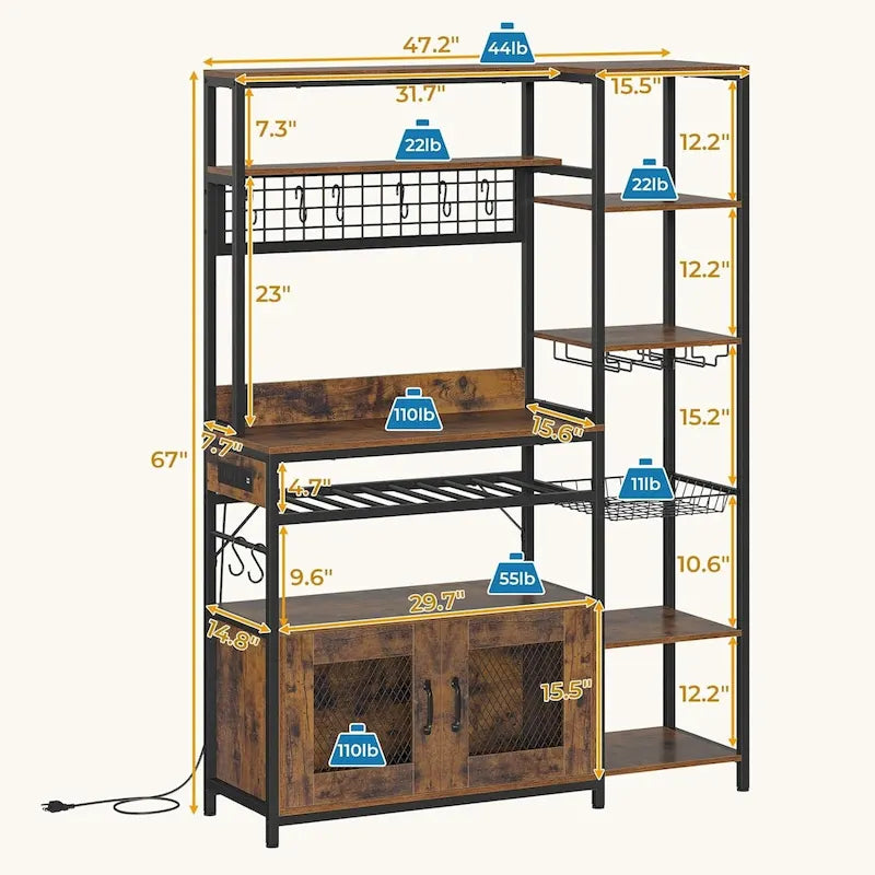 Étagère de boulangerie industrielle avec prise de courant, casier à vin, armoire de rangement marron