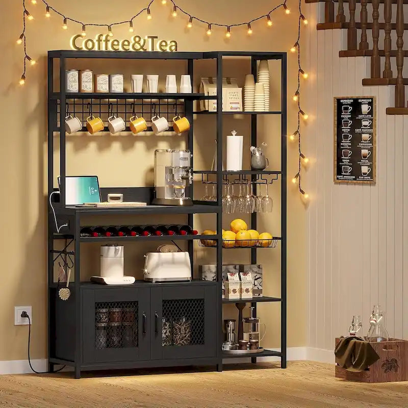 Étagère de boulangerie industrielle avec prise de courant, casier à vin, armoire de rangement marron