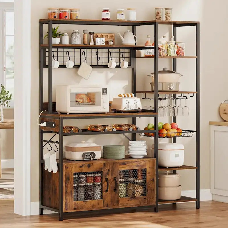Étagère de boulangerie industrielle avec prise de courant, casier à vin, armoire de rangement marron