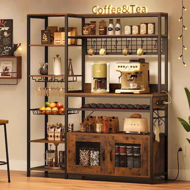 Étagère de boulangerie industrielle avec prise de courant, casier à vin, armoire de rangement marron