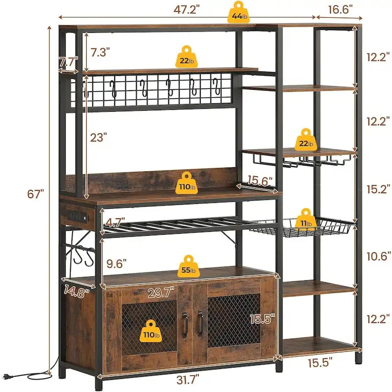 Étagère de boulangerie industrielle avec prise de courant, casier à vin, armoire de rangement marron