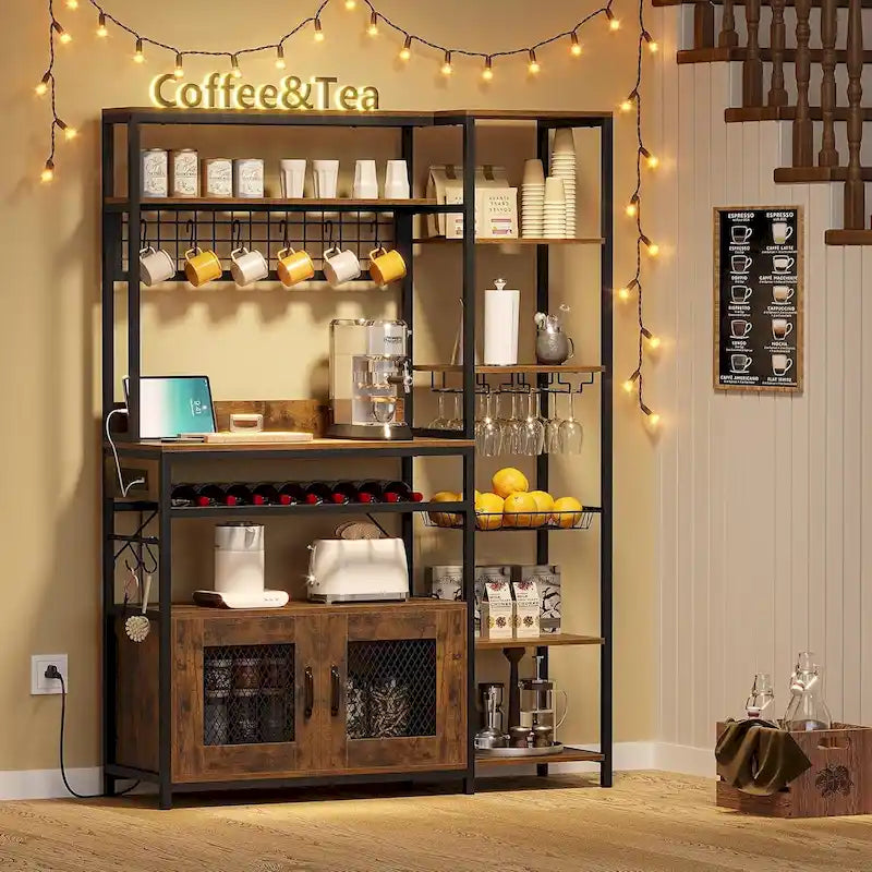 Étagère de boulangerie industrielle avec prise de courant, casier à vin, armoire de rangement marron