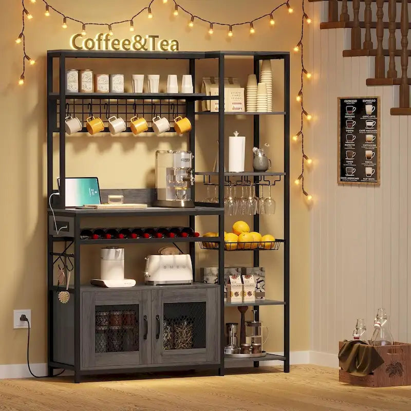 Étagère de boulangerie industrielle avec prise de courant, casier à vin, armoire de rangement marron