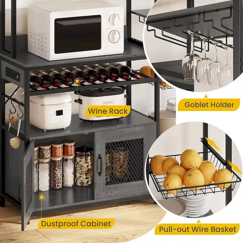 Étagère de boulangerie industrielle avec prise de courant, casier à vin, armoire de rangement marron