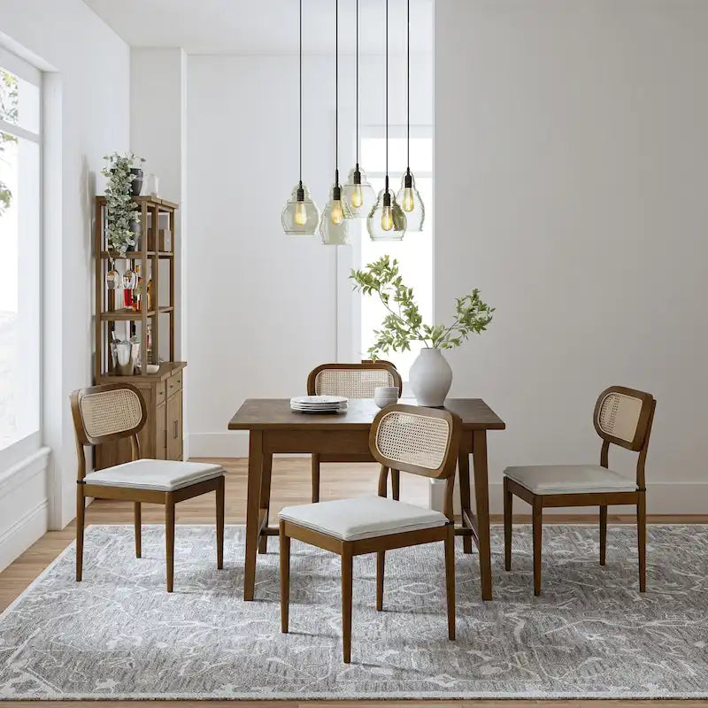 Chaise de salle à manger moderne en rotin avec coussin amovible, noir / gland