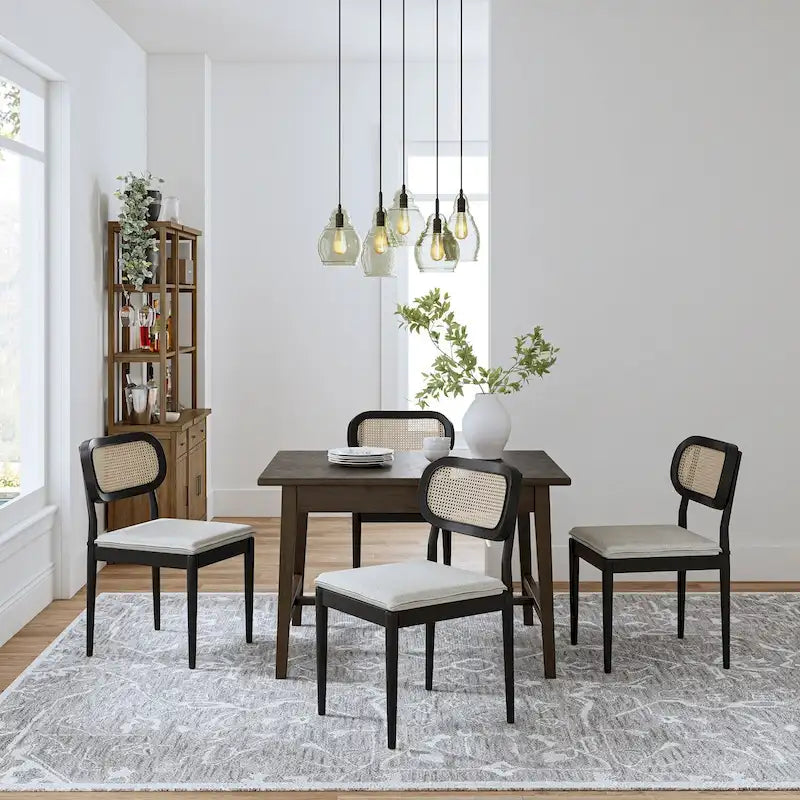 Chaise de salle à manger moderne en rotin avec coussin amovible, noir / gland