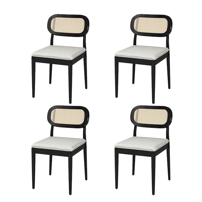 Chaise de salle à manger moderne en rotin avec coussin amovible, noir / gland