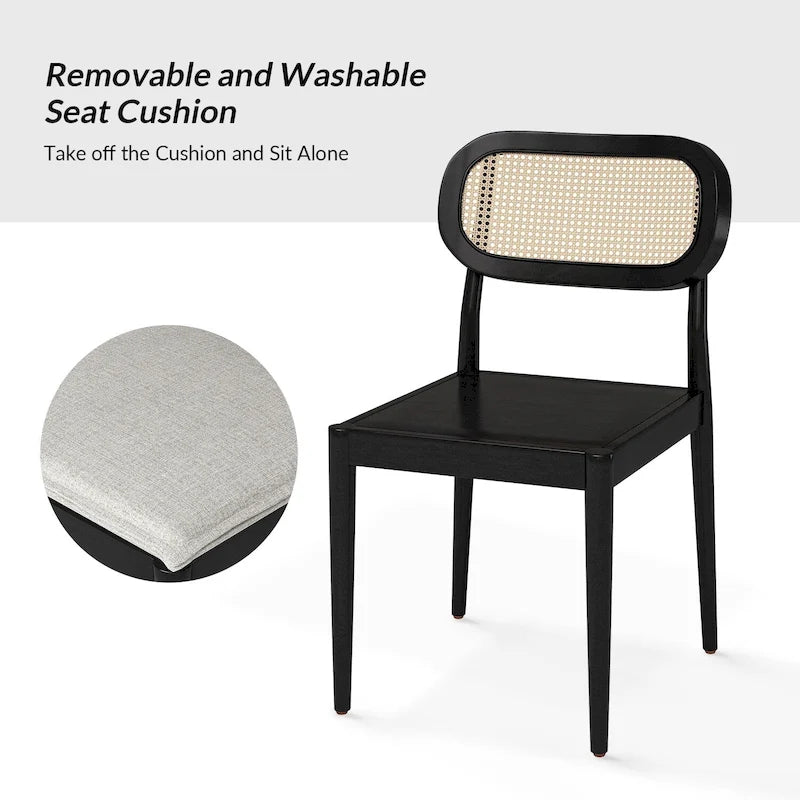 Chaise de salle à manger moderne en rotin avec coussin amovible, noir / gland