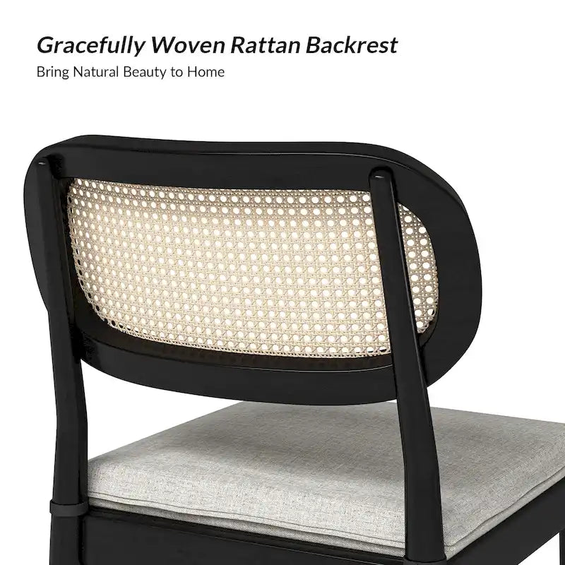 Chaise de salle à manger moderne en rotin avec coussin amovible, noir / gland