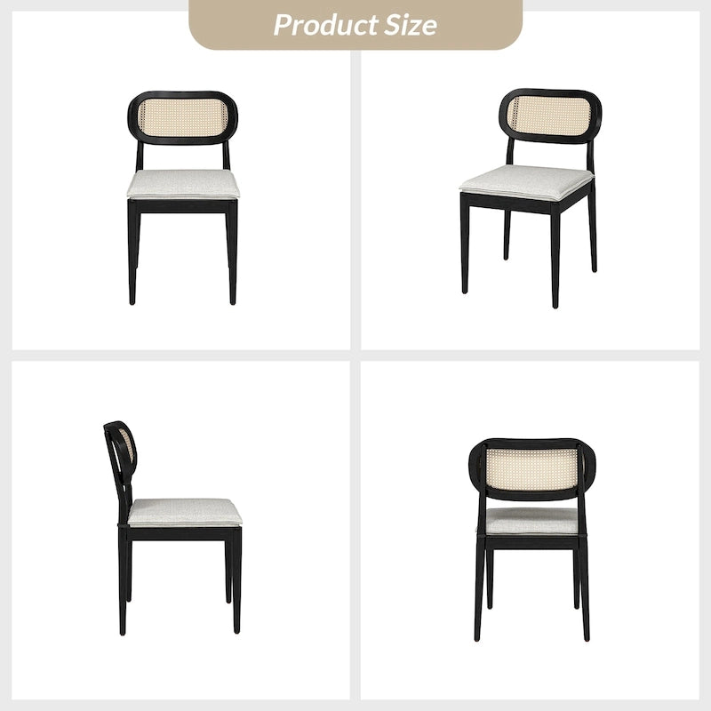 Chaise de salle à manger moderne en rotin avec coussin amovible, noir / gland