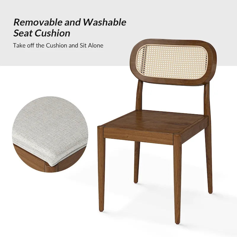 Chaise de salle à manger moderne en rotin avec coussin amovible, noir / gland