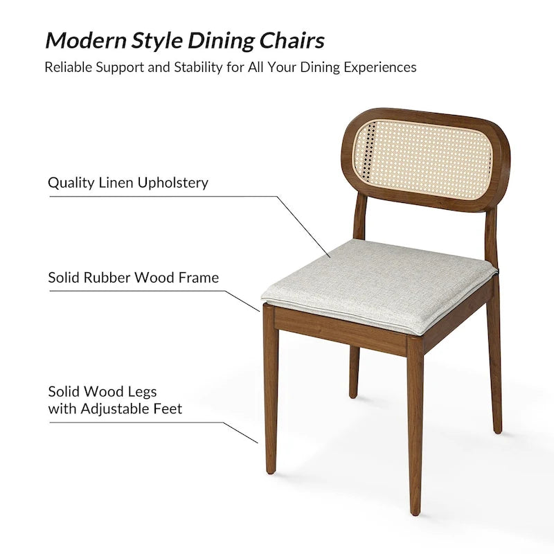 Chaise de salle à manger moderne en rotin avec coussin amovible, noir / gland