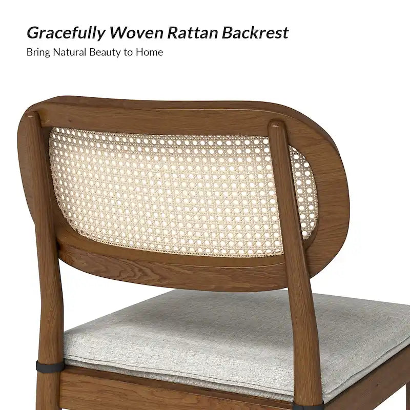 Chaise de salle à manger moderne en rotin avec coussin amovible, noir / gland