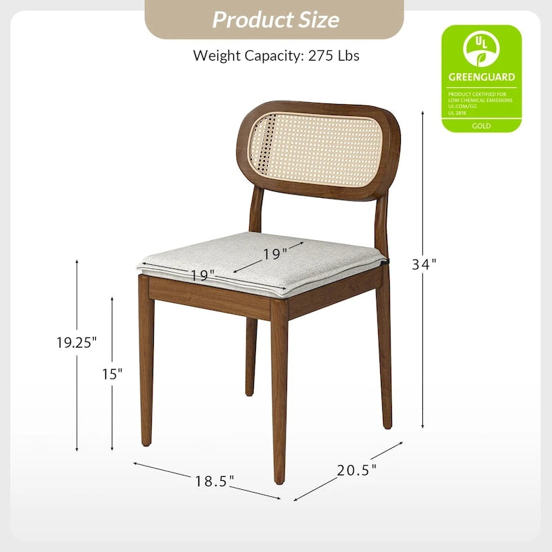Chaise de salle à manger moderne en rotin avec coussin amovible, noir / gland