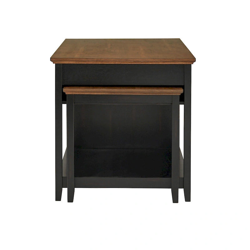 Îlot de cuisine extensible bicolore antique avec tiroirs et étagères ouvertes