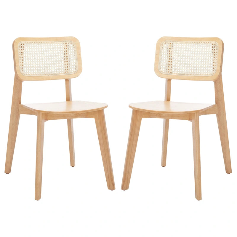 Chaise de salle à manger moderne du milieu du siècle avec dossier en cannage et cadre en bois massif