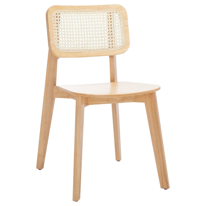 Chaise de salle à manger moderne du milieu du siècle avec dossier en cannage et cadre en bois massif