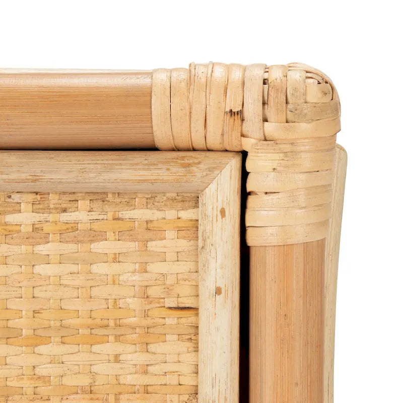 Table de chevet avec 1 tiroir, 1 étagère et rangement ouvert en bambou et rotin