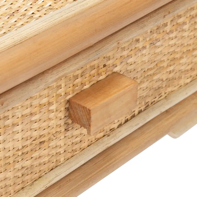 Table de chevet avec 1 tiroir, 1 étagère et rangement ouvert en bambou et rotin