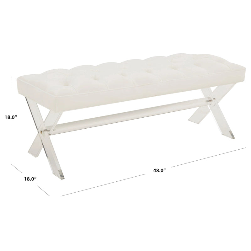 Banc touffeté en velours avec pieds en acrylique Chambre Entrée Blanc
