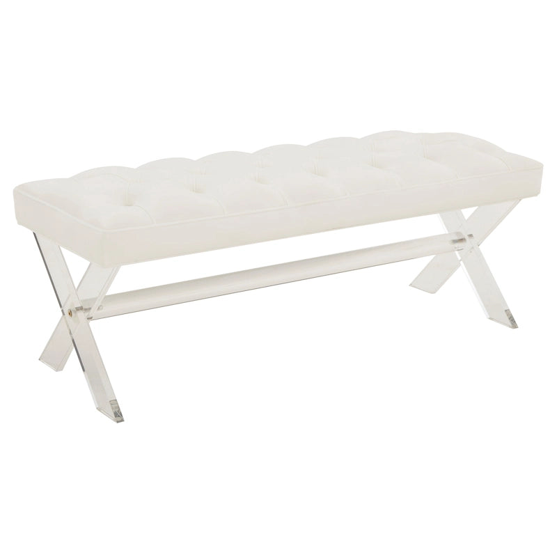 Banc touffeté en velours avec pieds en acrylique Chambre Entrée Blanc