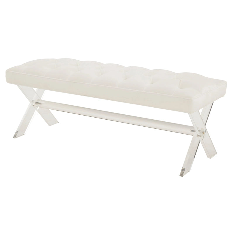 Banc touffeté en velours avec pieds en acrylique Chambre Entrée Blanc