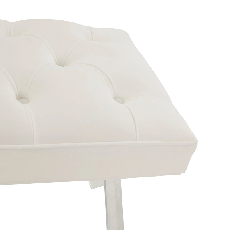 Banc touffeté en velours avec pieds en acrylique Chambre Entrée Blanc