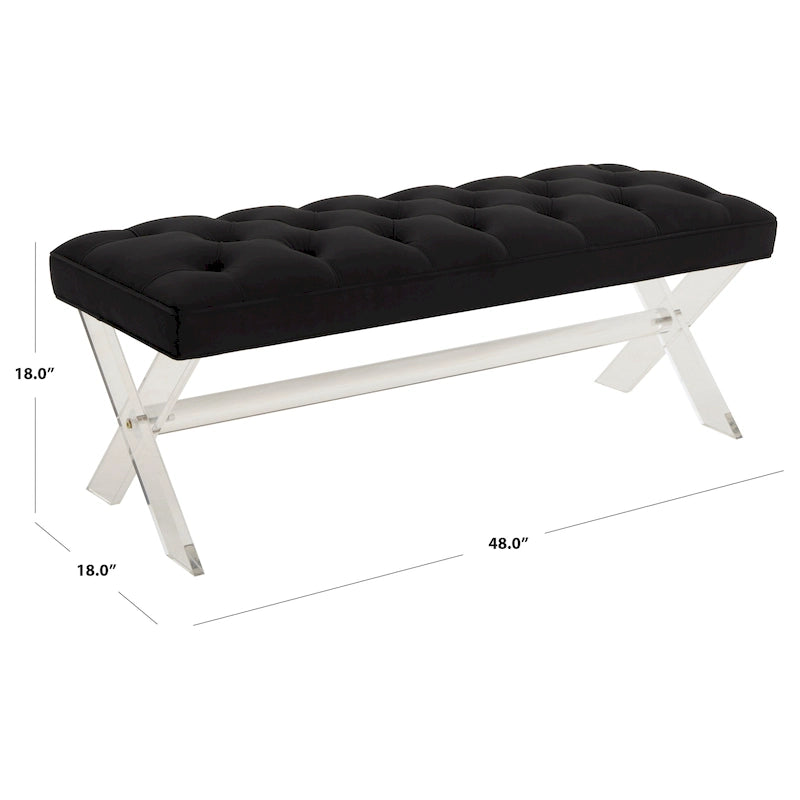 Banc touffeté en velours avec pieds en acrylique Chambre Entrée Blanc