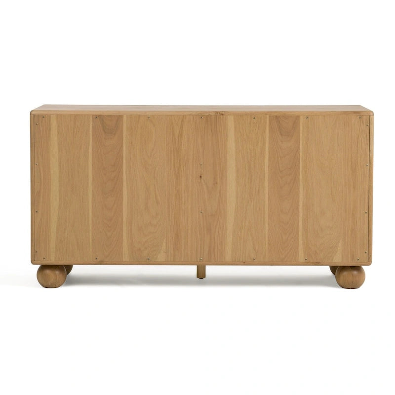 Commode horizontale à 6 tiroirs en chêne naturel avec poignées dorées