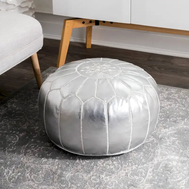 Pouf ottoman rond en cuir fait main marron