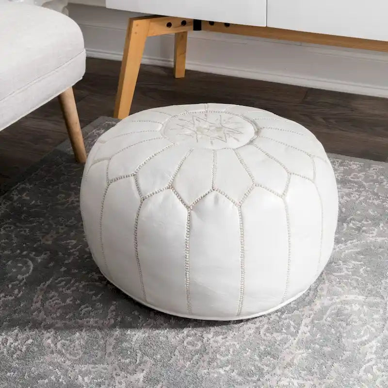 Pouf ottoman rond en cuir fait main marron