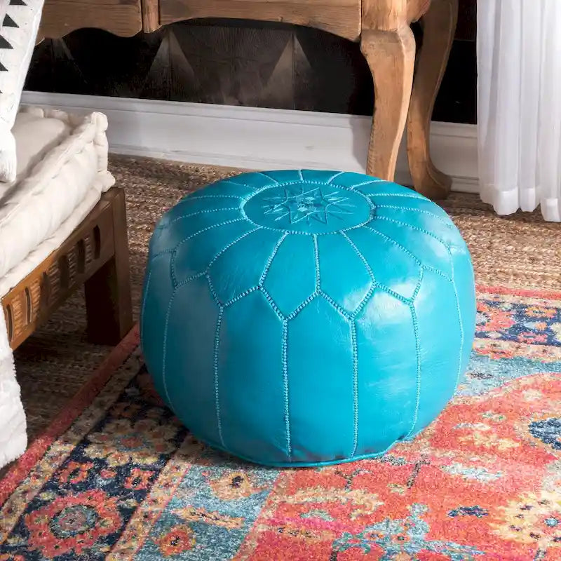 Pouf ottoman rond en cuir fait main marron